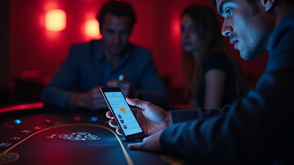 Smartphone on a casino table showing a cautious app download screen