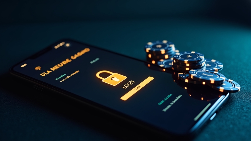 Smartphone showing a secure login screen and update alert for a casino app